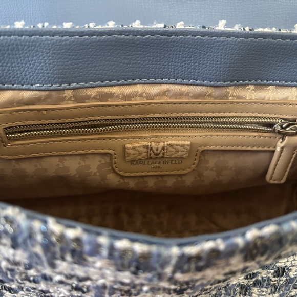 Karl Lagerfeld Blue and White Tweed Shoulder Bag - Picture 4 of 9